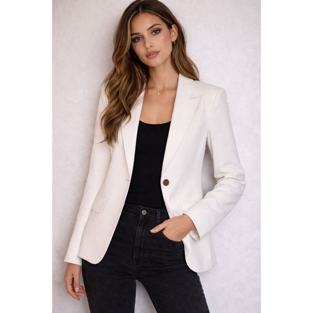 NWT Adrienne Landau Onyx Revolve White Open Front Classic Blazer Size XS